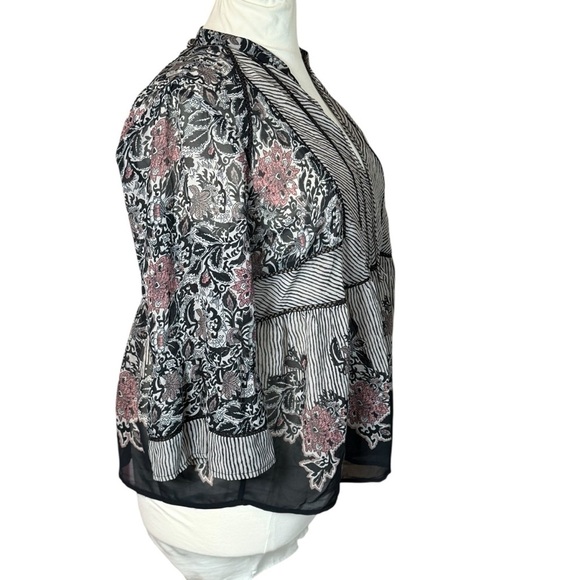 Lucky Brand Plus Sheer Mixed Print Bell Sleeve Peplum Peasant Top 2X Cottage - Picture 8 of 16